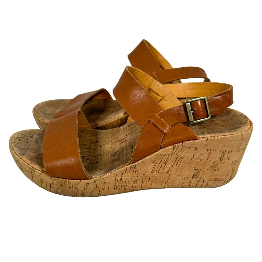 Korks By Kork Ease Platform Wedge Sandals Womens‎ 9 Brown Leather Slingback